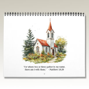Calendário de Igrejas em Aquarela Vintage