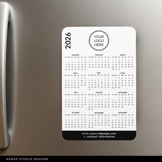 Calendário de Ímã de Logo Empresarial 2026 (Magnet shown in 4 x 6 inches.)