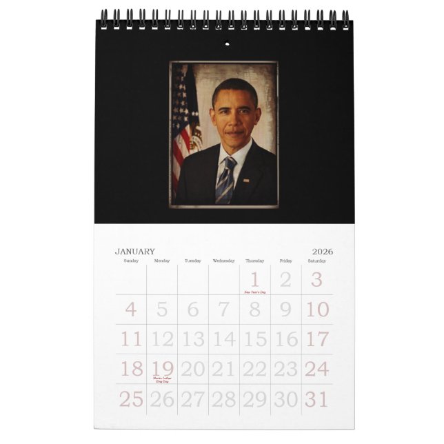 Calendário de Imagens do Presidente Obama e da Fam (Jan 2026)