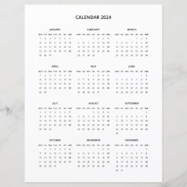 Calendário de Impressão Mínima Moderno 2024 a Pret