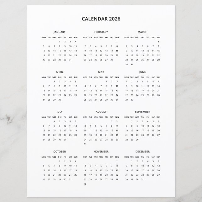 Calendário de Impressão Minimalista Moderno de 202 (Frente)