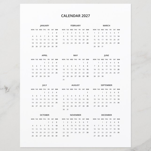Calendário de Impressão Minimalista Moderno de 202 (Frente)