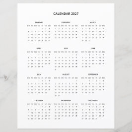 Calendário de Impressão Minimalista Moderno de 202