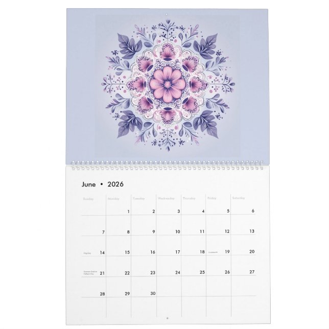Calendário de Mandala da Serenidade em Bloom (Jun 2026)