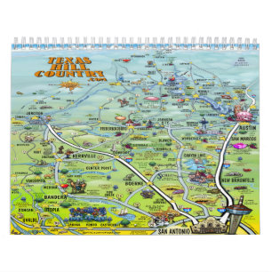Calendário de Mapas de Cartoon do Texas Hill Count