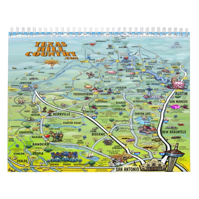 Calendário de Mapas de Cartoon do Texas Hill Count (Capa)