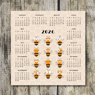 Calendário de Mel 2026 com Abelhas Engraçadas