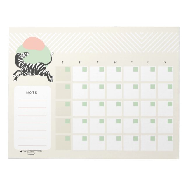 Calendário de Mesa com Bloco de Notas Zebra (Frente)