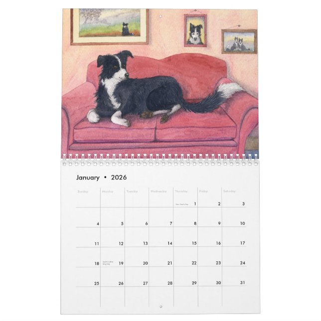 Calendário de mundo de border collie (Jan 2026)