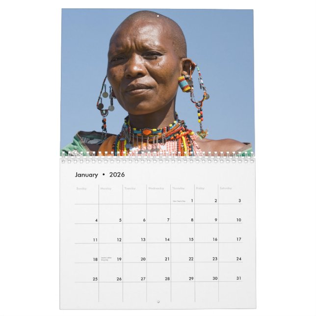 Calendário de Muro do African Faces (Jan 2026)