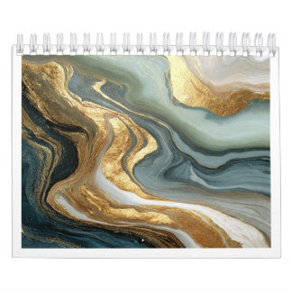 Calendário de Ouro Fluido Abstrato de Luxo 2027