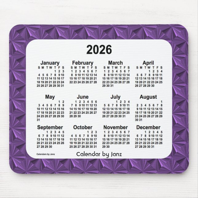 Calendário de Ouros Roxos 2026 por Janz Mouse Pad (Frente)