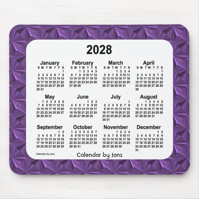Calendário de Ouros Roxos 2028 por Janz Mouse Pad (Frente)