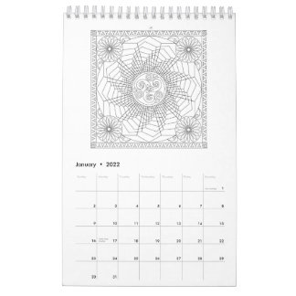Calendário de Páginas de Coloração Mandala em Pret