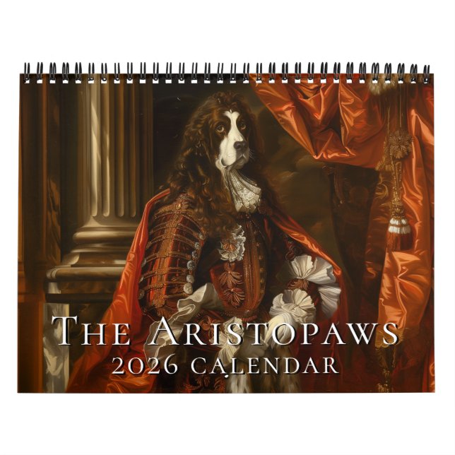 Calendário de Parede 2026 de Cães em Figurinos His (Capa)