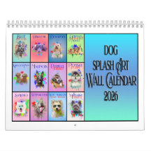 Calendário de Parede Arte Colorida de Cachorro 202