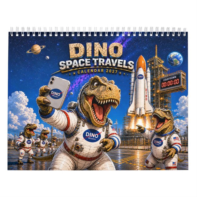 Calendário de Parede Astronauta Dinossauro Engraça (Capa)