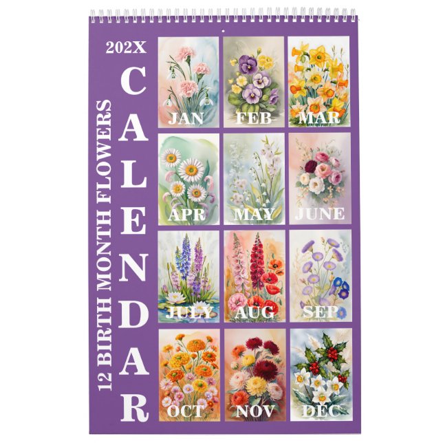 Calendário de Parede de 12 Flores do Mês de Nascim (Capa)