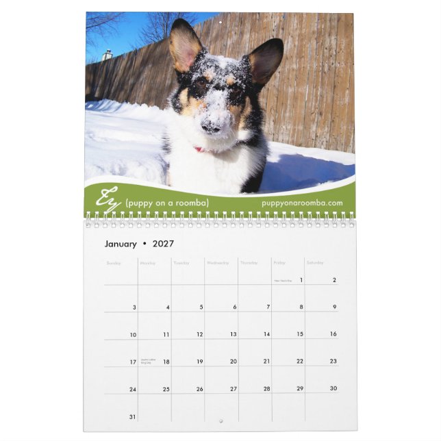 Calendário de parede de 2011 Corgis (com blogues) (Jan 2027)