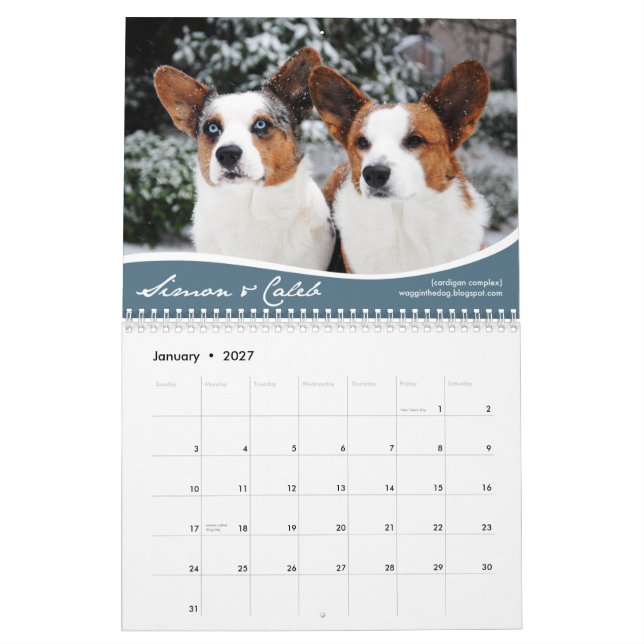 Calendário de parede de 2012 Corgis (com blogues) (Jan 2027)