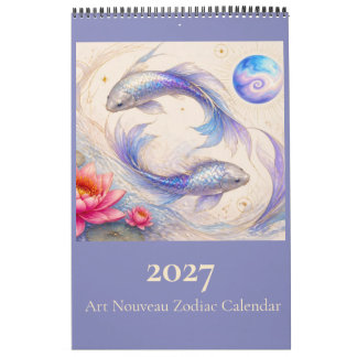 Calendário de Parede de Art Nouveau com Signos do
