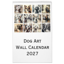 Calendário de Parede de Arte de Cachorro 2027, Ret