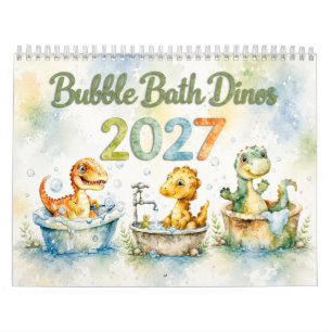 Calendário de Parede de Dinossauros Bebês em Aquar