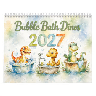Calendário de Parede de Dinossauros Bebês em Aquar