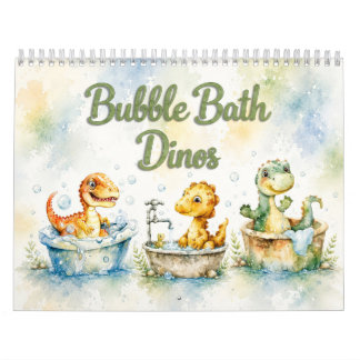 Calendário de Parede de Dinossauros Bebês em Aquar