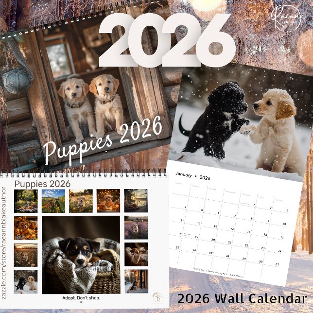 Calendário de Parede de Filhotes de Cachorro 2026 (Criador carregado)
