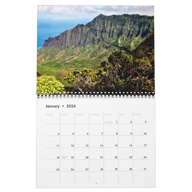 Calendário de parede de Kauai (Jan 2026)