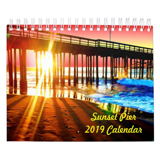 Calendário de parede do cais 2019 do por do sol (Capa)