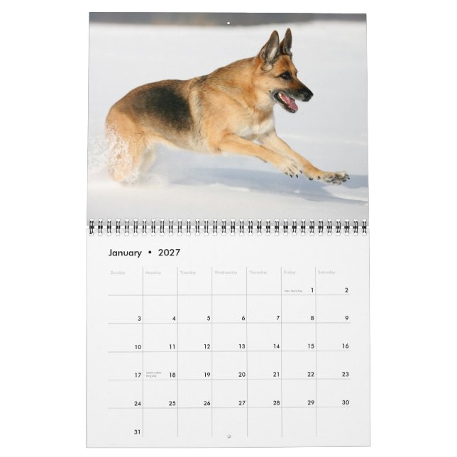 Calendário de parede do cão de german shepherd (Jan 2027)