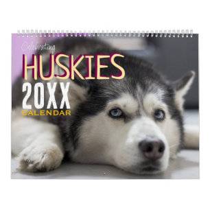 Calendário de Parede do Cão Huskies Celebrando 202