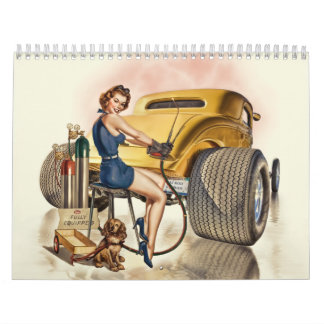 Calendário de parede do hot rod & Pinups retros