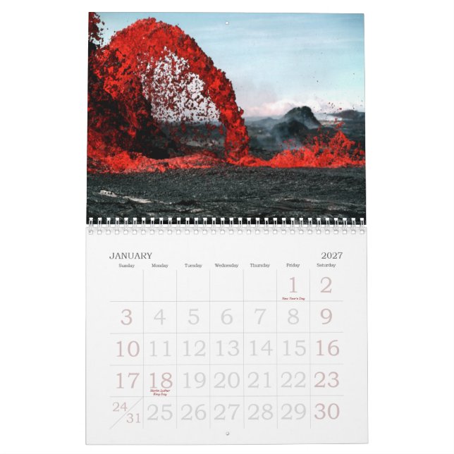 Calendário de parede do vulcão da lava (Jan 2027)