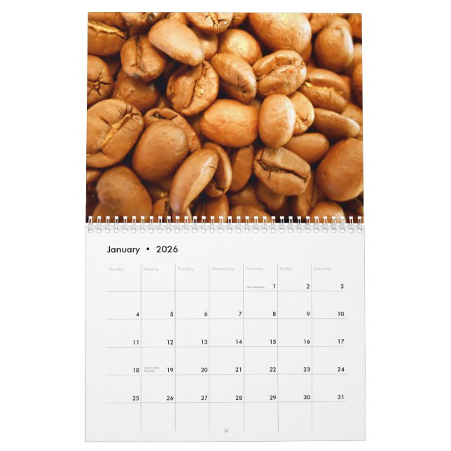 Calendário de parede dos feijões de café (Jan 2026)