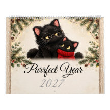 Calendário de Parede Família de Gato Preto Aconche