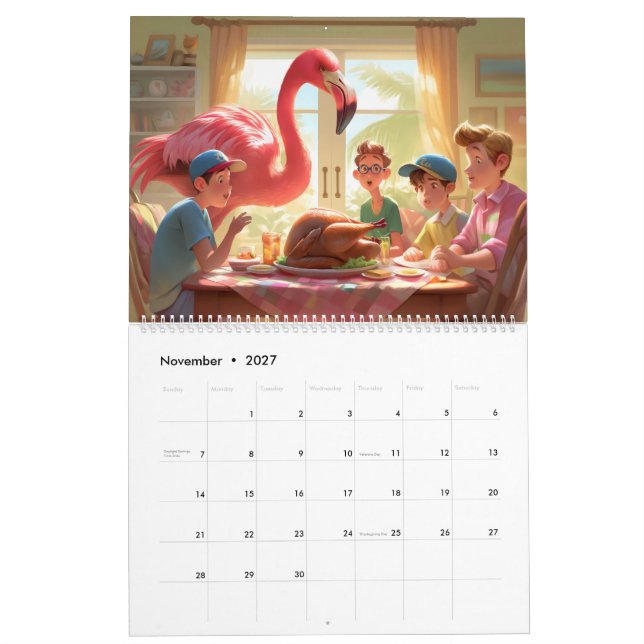 Calendário de Parede Flamingo Flair 2026 (Nov 2027)