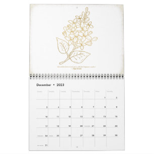 Calendário de Parede Floral 2023 DOURADO