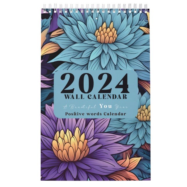 Calendário de Parede Floral 2024 com palavras posi (Capa)