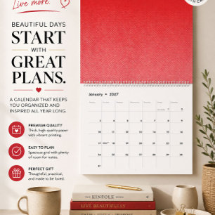 Calendário de Parede Minimalista Vermelho Moderno