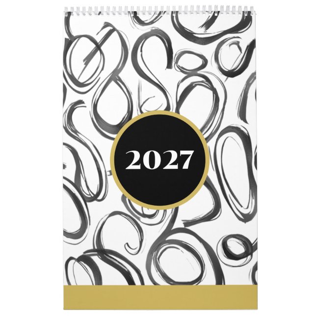 Calendário de Parede Moderno Abstrato Preto Dourad (Capa)