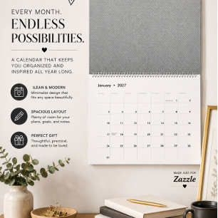 Calendário de Parede Moderno Preto e Branco
