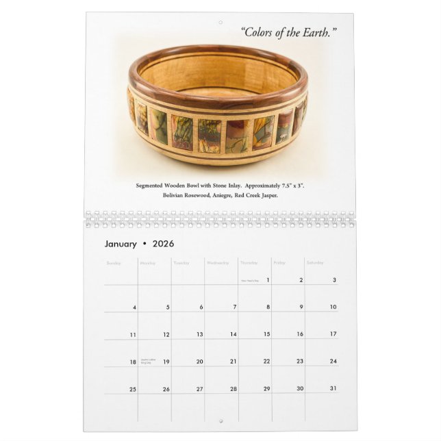 Calendário de parede - Woodturning decorativo (Jan 2026)