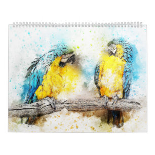Calendário de Pássaros de Aquarela