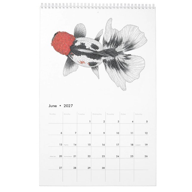 Calendário de Peixes Dourados de 2027 (Jun 2027)