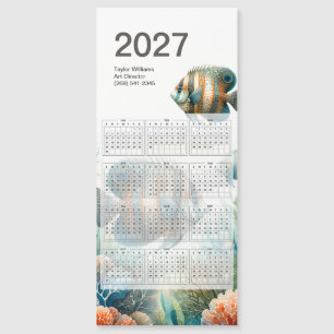 Calendário de Peixes Tropicais 2027 Cartão de Ímã
