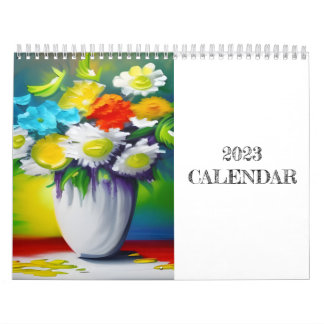 Calendário de Pintura de Flores de Cores Vibrantes