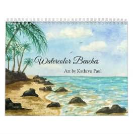 Calendário de pinturas de praia em aquarela